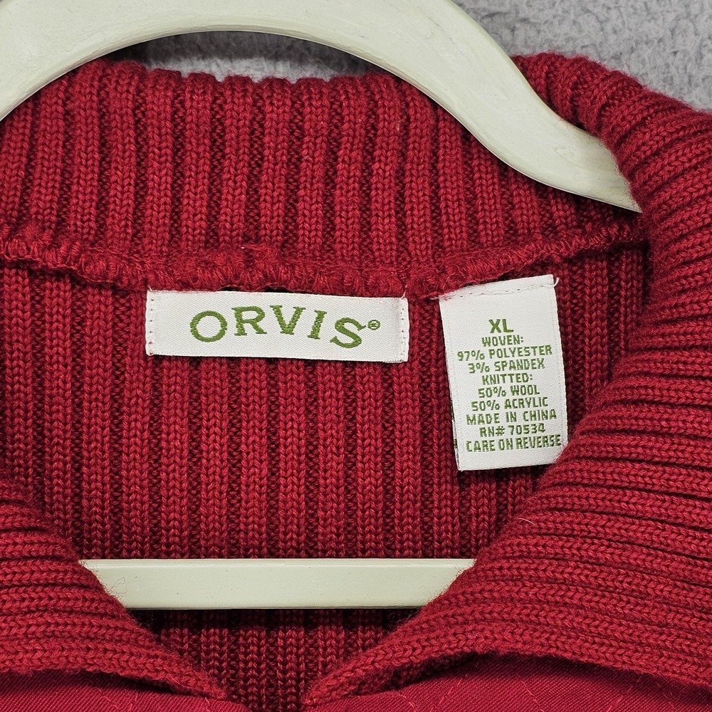 Orvis Jacket Womens XL Red Quilted Knit Wool Blend Full Zip Collared Sweater - Picture 3 of 10